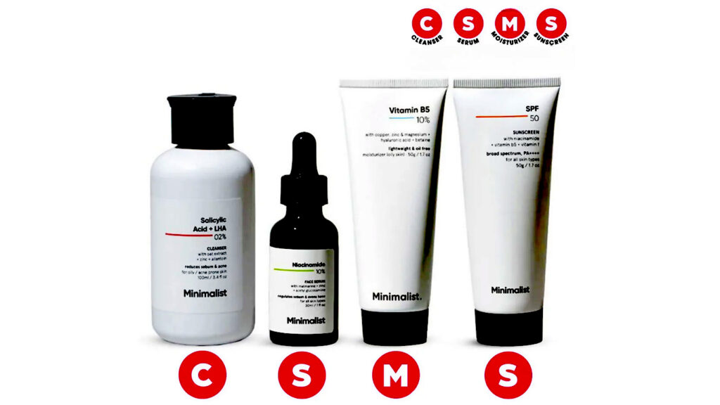 Minimalist Daily Skincare Routine CSMS (Cleanser, Serum, Moisturizer, Sunscreen) Combo For Oily & Acne Prone Skin