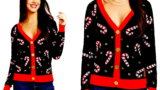 Sequin Candy Cane Women’s Ugly Christmas Cardigan
